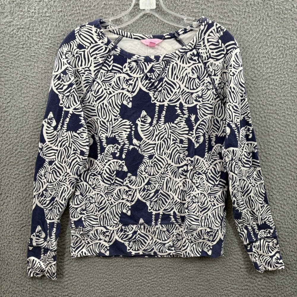 Lilly Pulitzer Sweatshirt Women S Navy Blueโ White Callahan Zebra Print Pullover